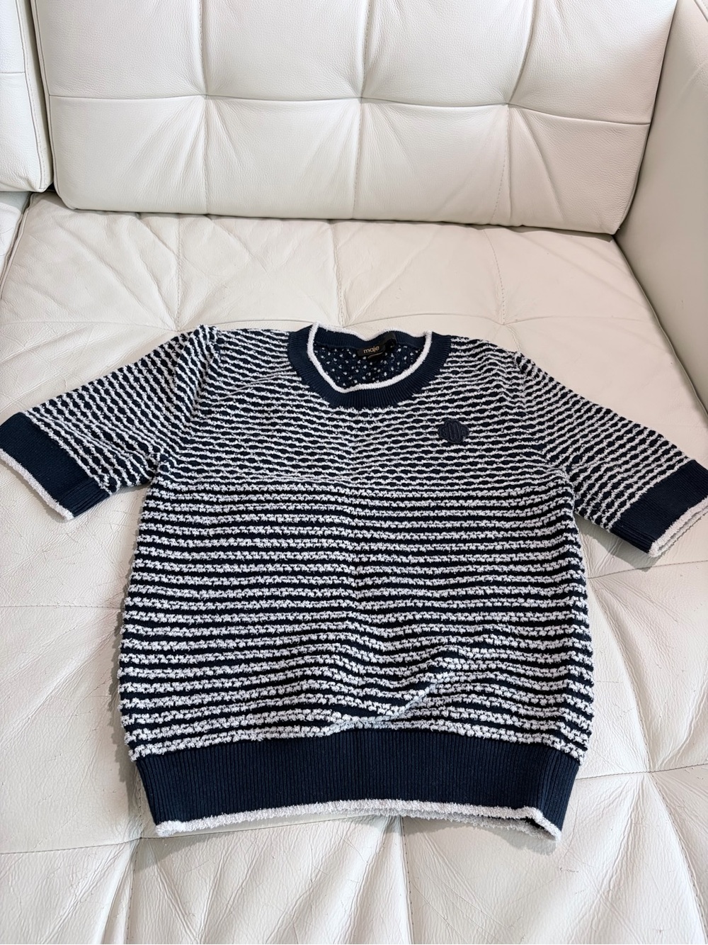 Maje Navy and White Striped Crewneck Sweater